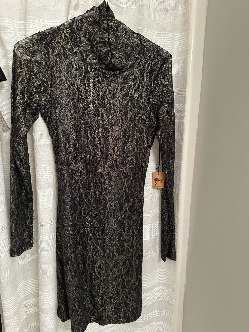 Source Unknown Black Metallic Lace Long Sleeve Dress